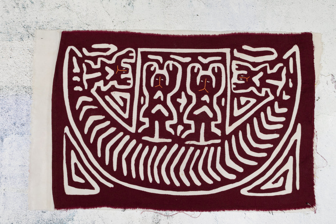 Vintage Burgundy And White Boat People Mola