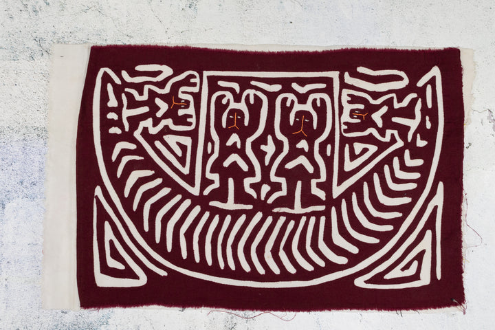 Vintage Burgundy And White Boat People Mola
