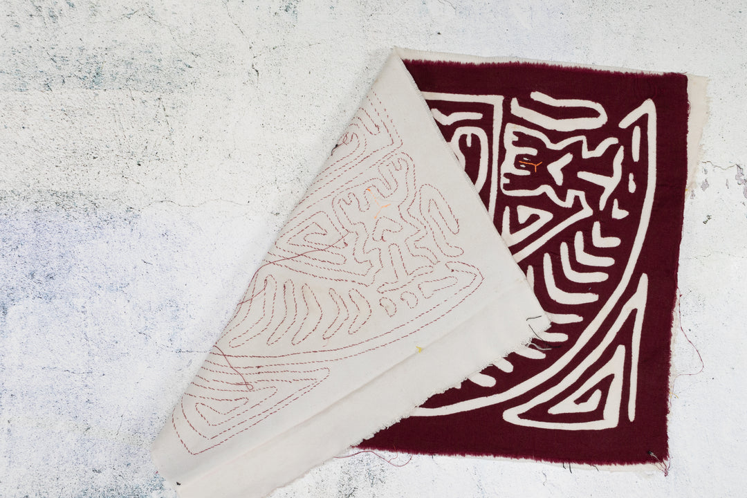 Vintage Burgundy And White Boat People Mola