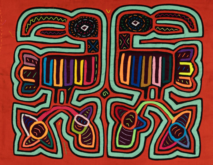Orange Turquoise Toucan Parrot Mola