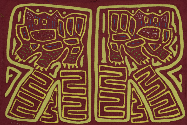 Vintage Burgundy and Green Puppy Dog Mola