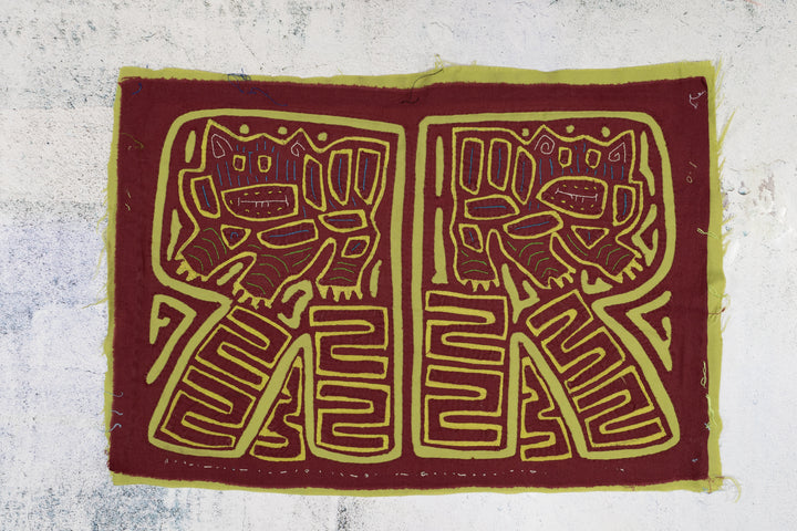 Vintage Burgundy and Green Puppy Dog Mola