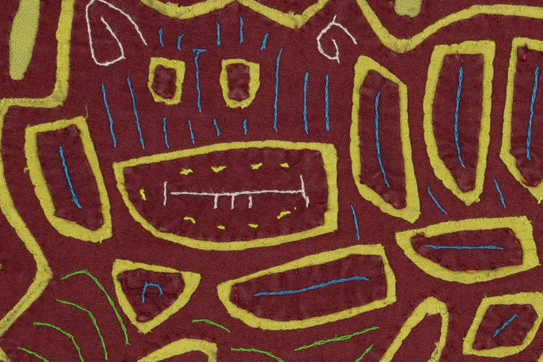 Vintage Burgundy and Green Puppy Dog Mola