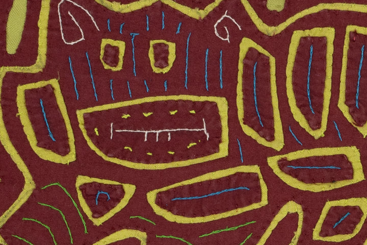 Vintage Burgundy and Green Puppy Dog Mola