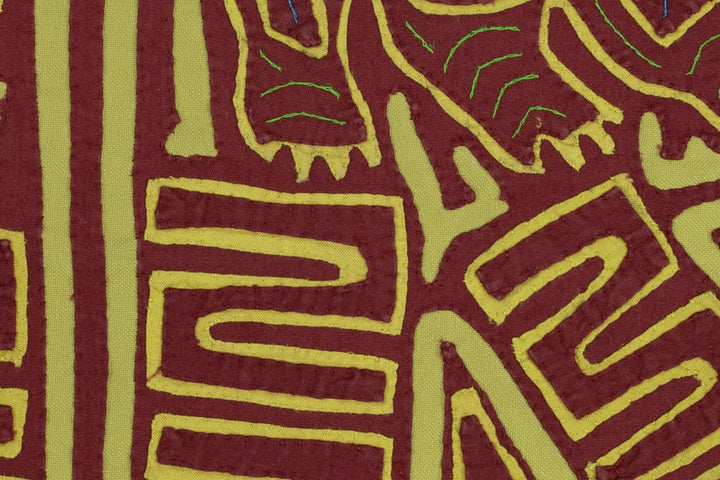 Vintage Burgundy and Green Puppy Dog Mola