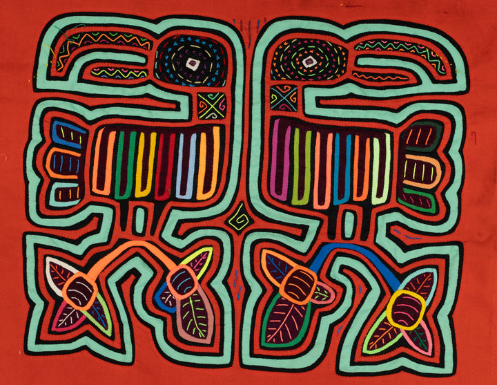 Turquoise Orange Toucan Parrot Mola