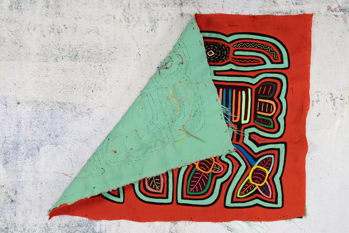 Turquoise Orange Toucan Parrot Mola