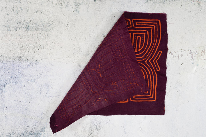 Vintage Orange and Burgundy Hourglass Mola