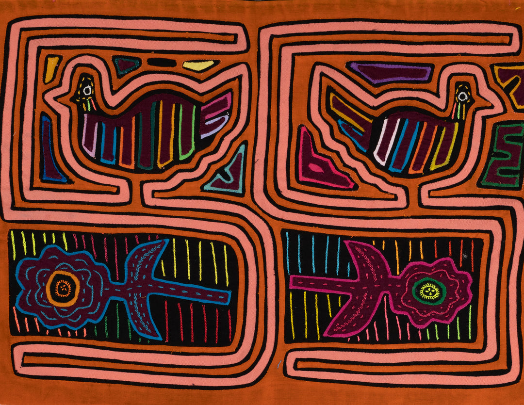 Orange And Peach Bird and Flower Mola