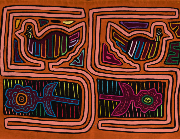 Orange And Peach Bird and Flower Mola