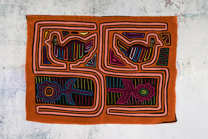Orange And Peach Bird and Flower Mola