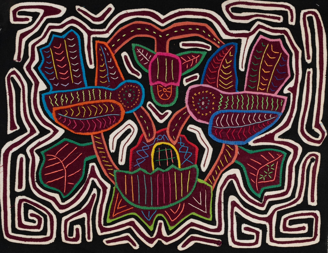 Burgundy Black And White Hummingbird and Flower Mola