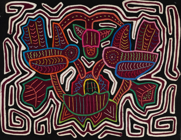 Burgundy Black And White Hummingbird and Flower Mola