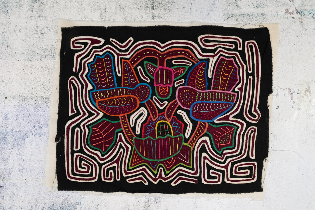 Burgundy Black And White Hummingbird and Flower Mola
