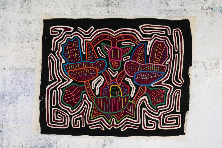 Burgundy Black And White Hummingbird and Flower Mola