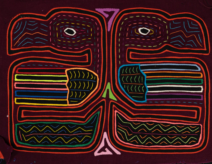 Burgundy Red Two Toucan Optical Illusion Mola