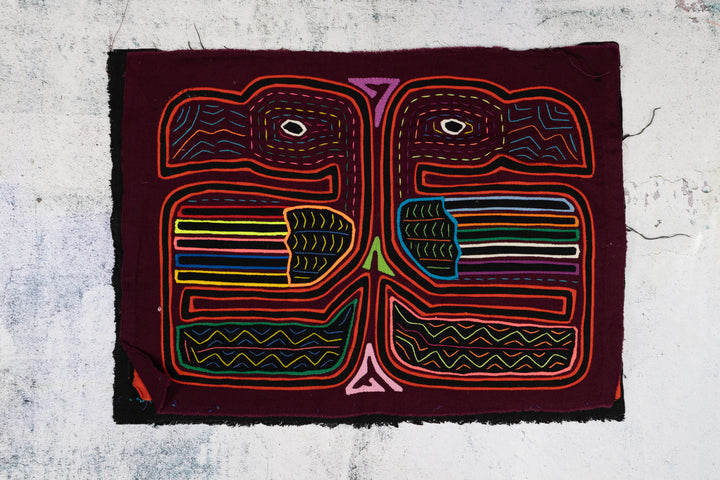 Burgundy Red Two Toucan Optical Illusion Mola