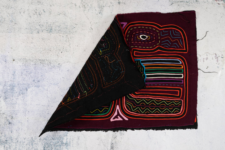 Burgundy Red Two Toucan Optical Illusion Mola
