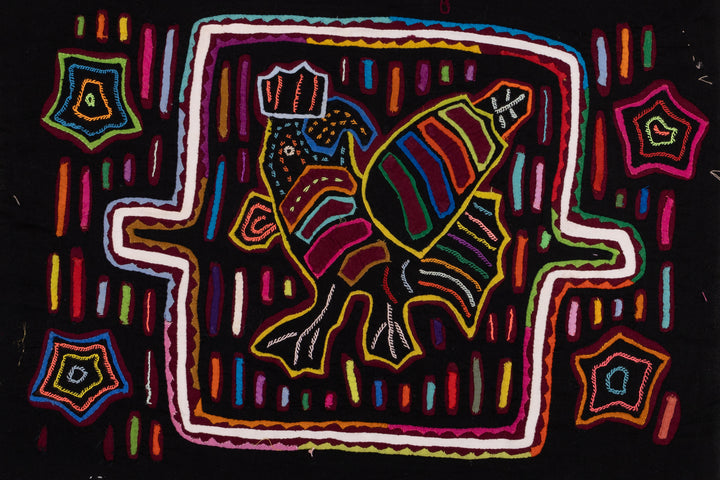 Black Rainbow Rooster Chicken Mola