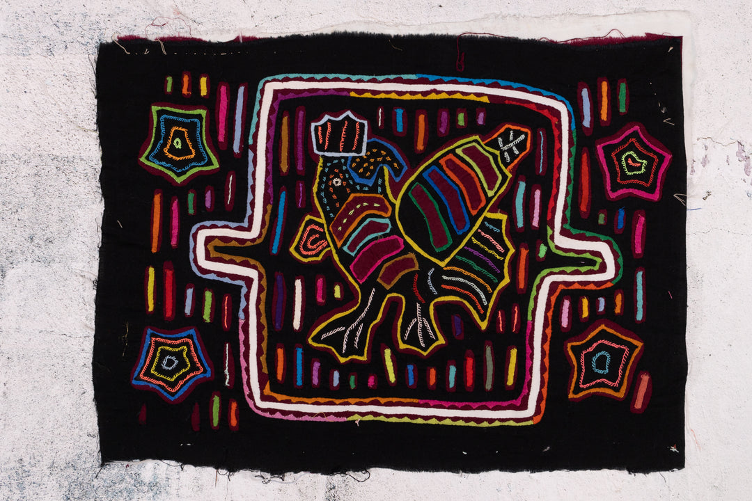 Black Rainbow Rooster Chicken Mola
