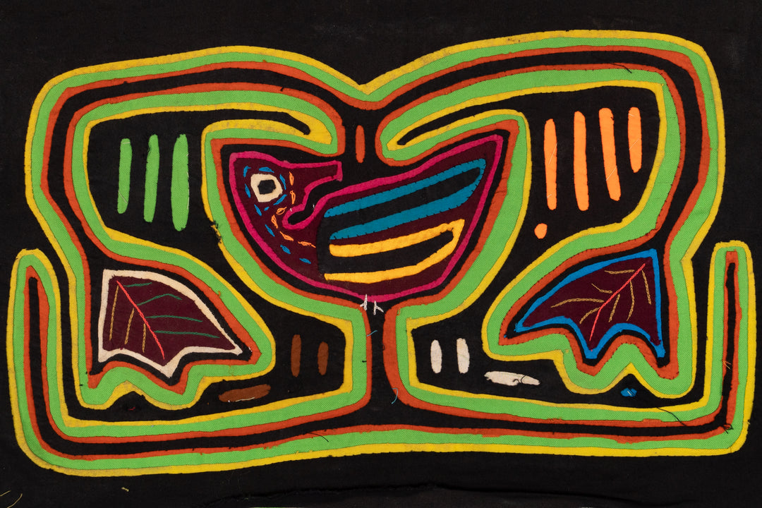 Green Red Bird In Jungle Nest Mola