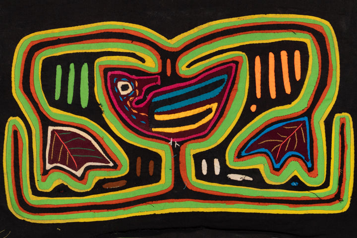 Green Red Bird In Jungle Nest Mola