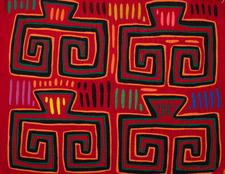 Blood Red Huaca Design Vintage Mola