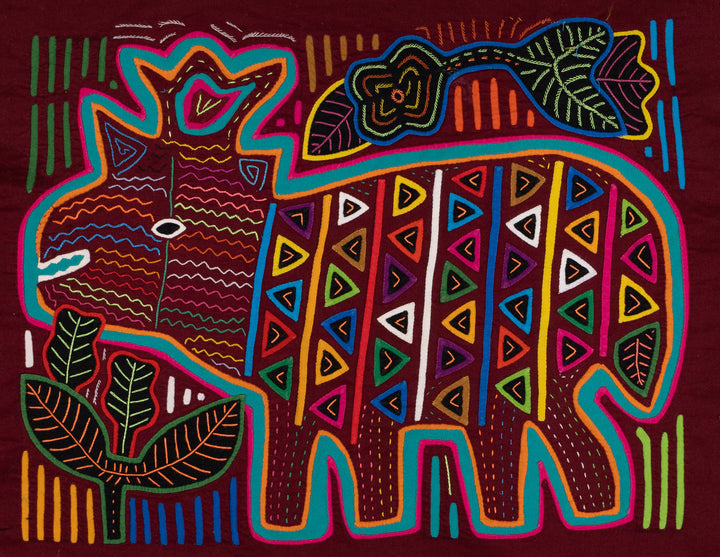 Maroon Rainforest Tropical Raindeer Two Mola