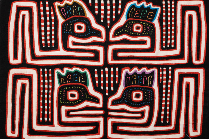 Black Red White Peacock Heads Mola
