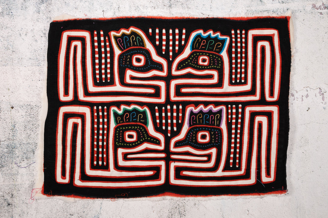Black Red White Peacock Heads Mola