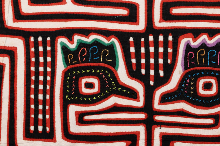 Black Red White Peacock Heads Mola