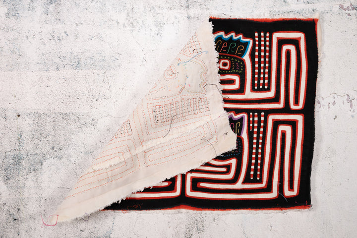 Black Red White Peacock Heads Mola