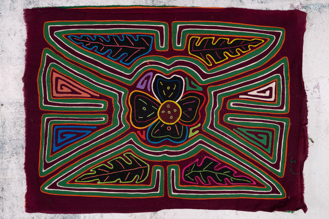 Maroon Tropical Rainforest Daisy Flower Mola