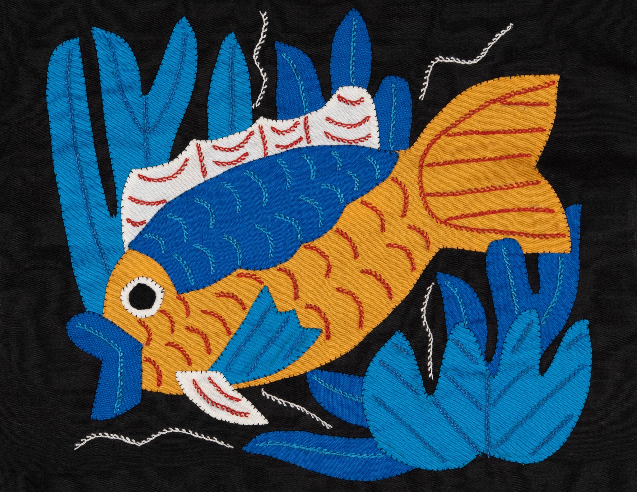 Brown And Blue Kuna Tuna Fish Among Ferns Molita
