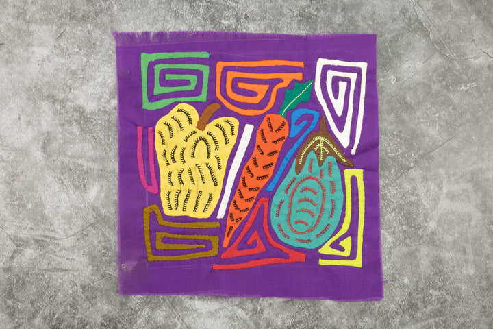 Fruit Molita, Wall Decor, Panama Mola, Food Tapestry, Handmade Textile, Small Wall Hanging, Vegetable Wall Art