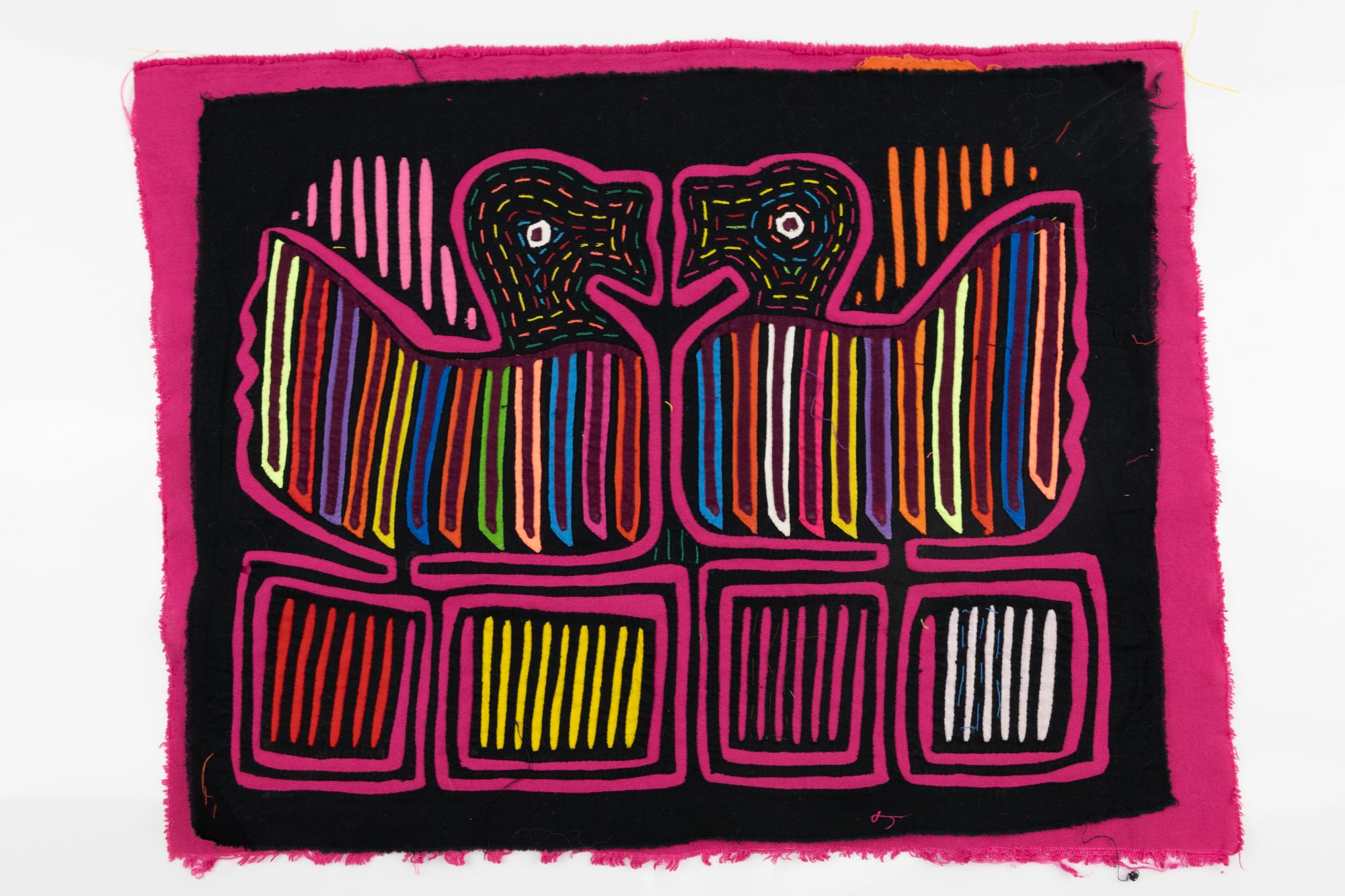 Kuna Indian Hand Stitch Gossip Bird Panama Mola Textile Art