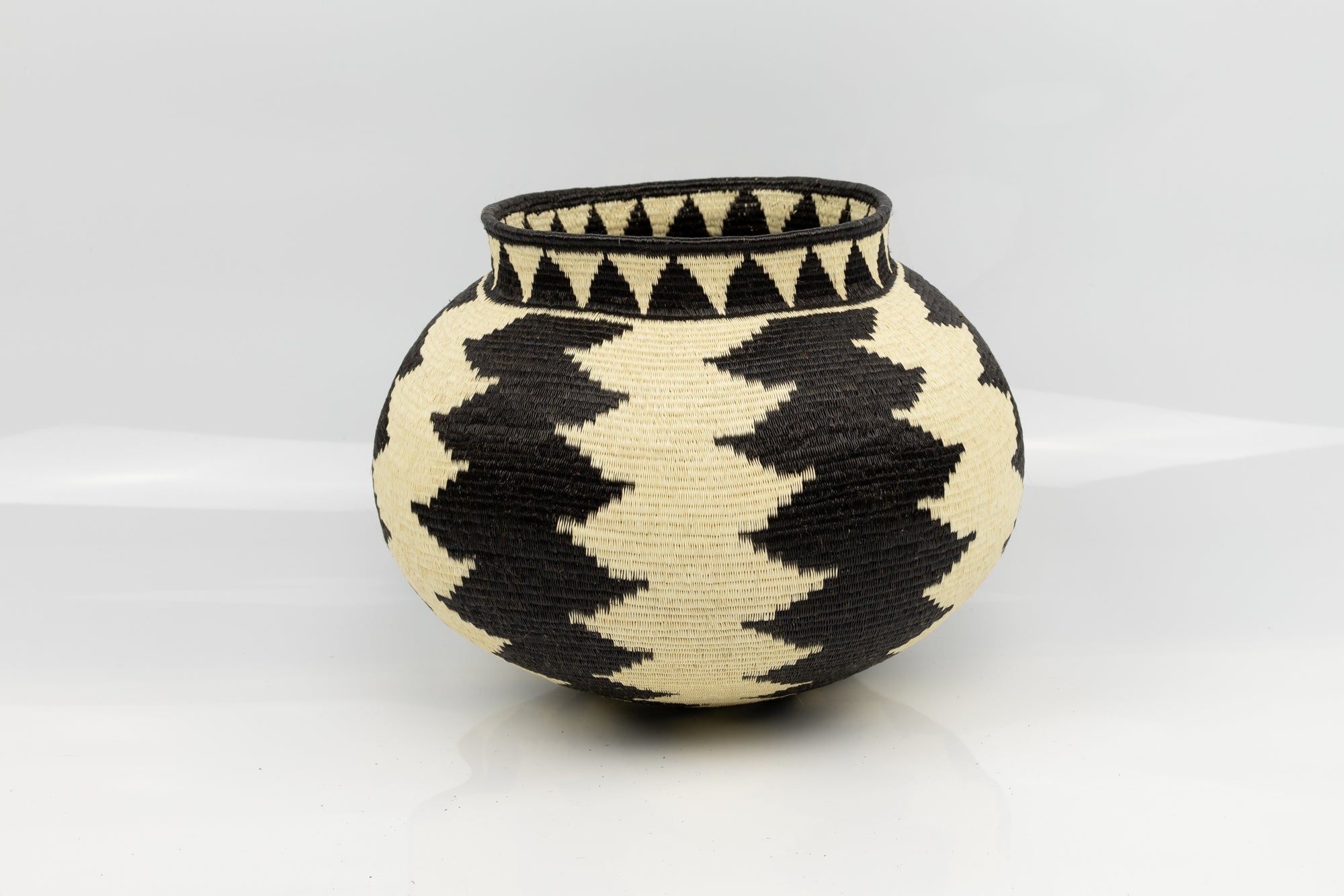 woven Southwest design black white large basket Panama art