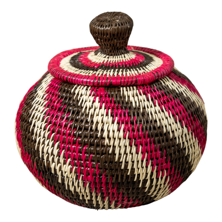 Black Red And White Spiral Rainforest Basket With Top