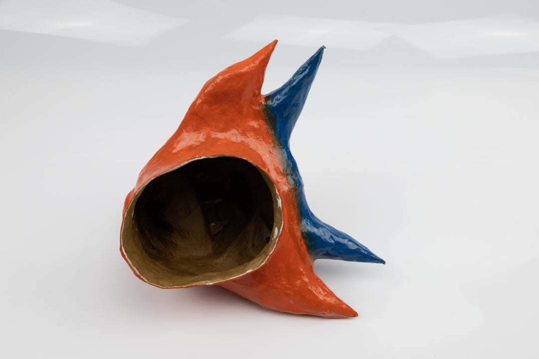 Blue Horns Orange Ears Paper Mache Mask