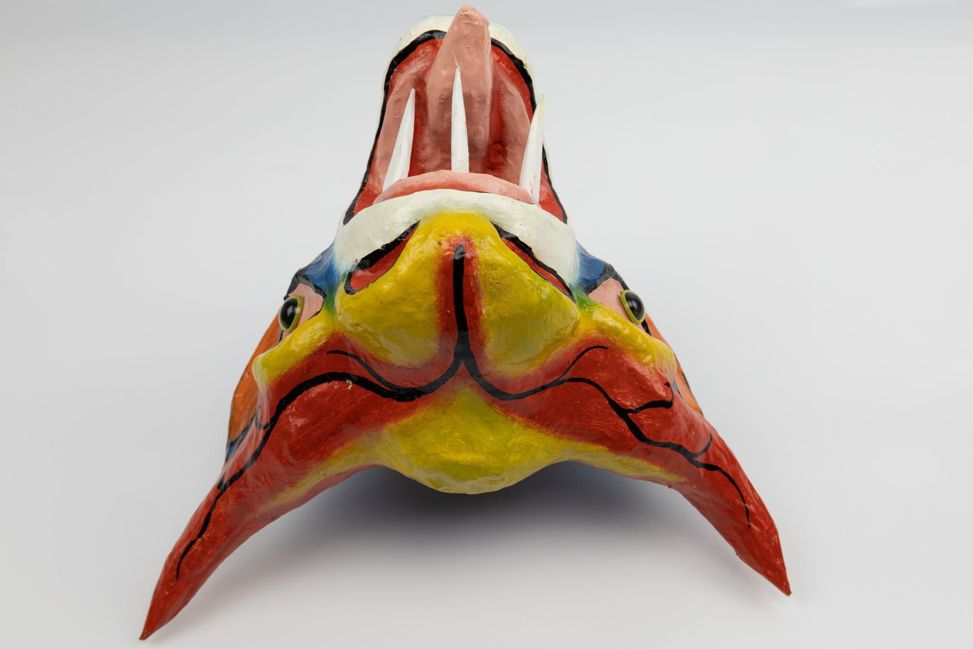 Orange Horns Three Teeth Paper Mache Mask