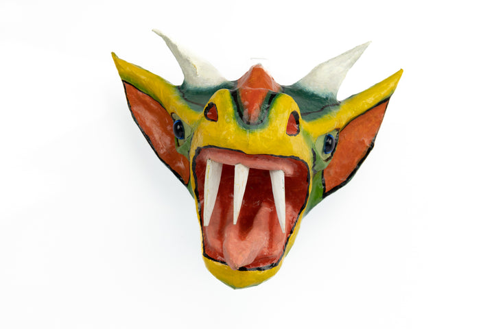 White Horns Yellow Tip Ears Orange Forehead Paper Mache Mask