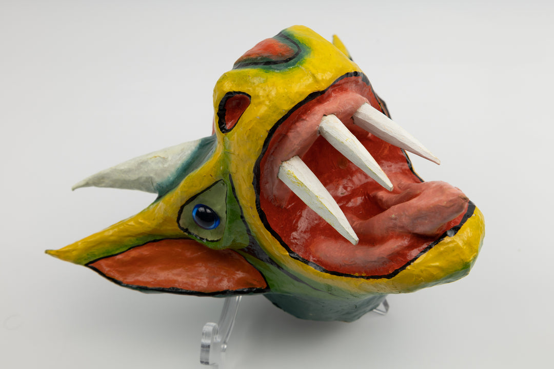 White Horns Yellow Tip Ears Orange Forehead Paper Mache Mask