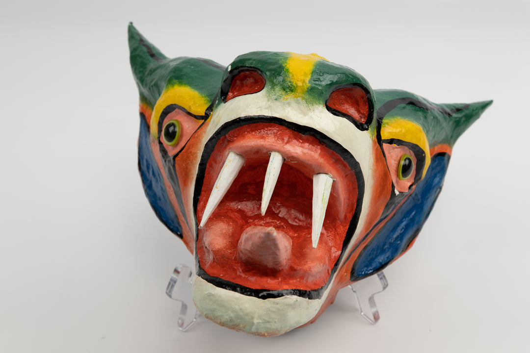 Green Horns Yellow Forehead Paper Mache Mask