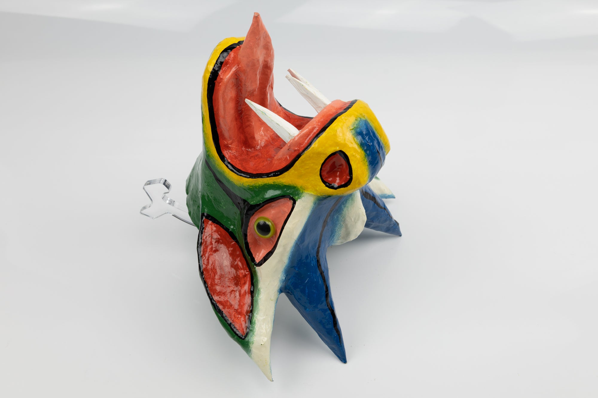 Blue Horns Three Teeth Orange Ears Paper Mache Mask