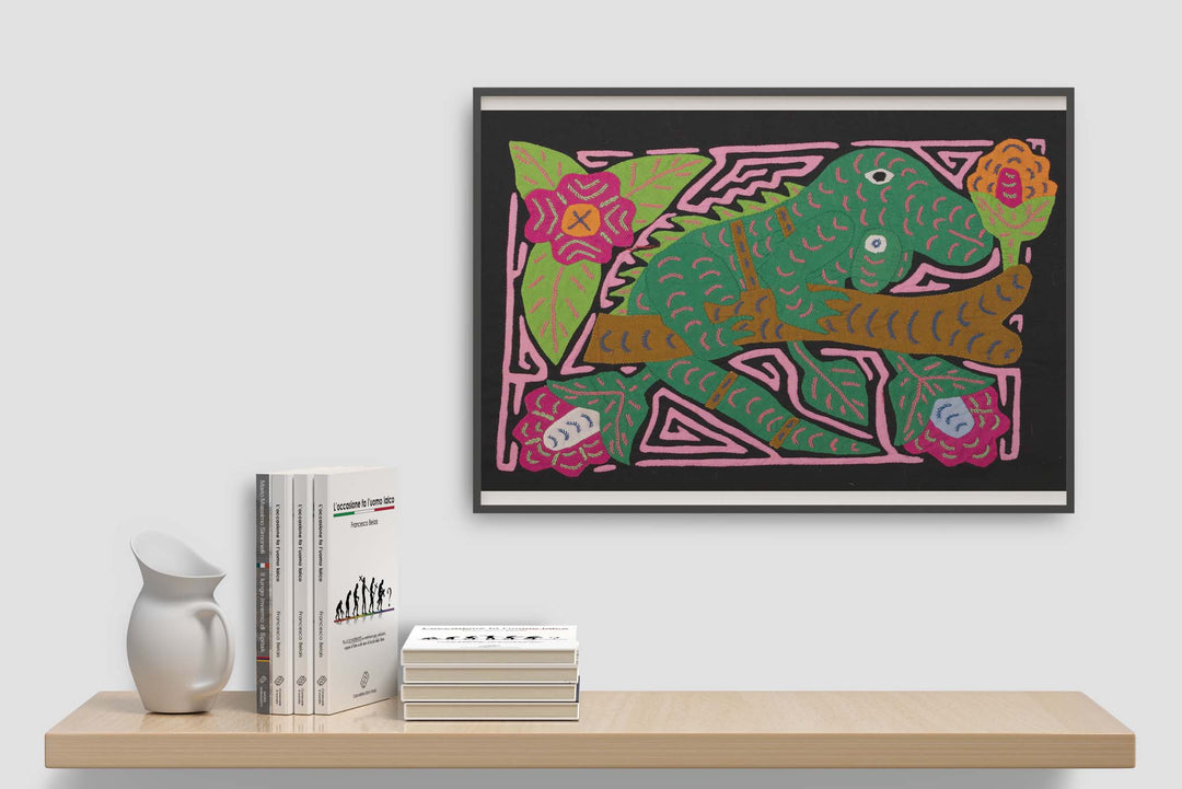 Fantasy Pink Green Iguana Mola
