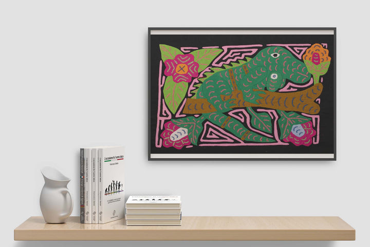 Fantasy Pink Green Iguana Mola
