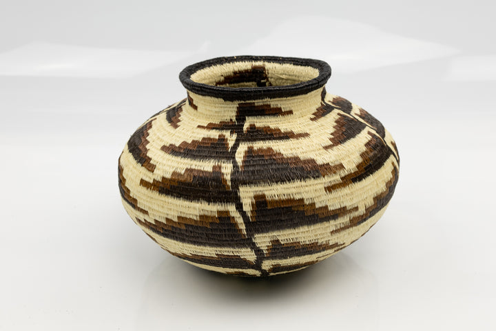 woven Southwest black white brown bird of paradise design large basket Panama art