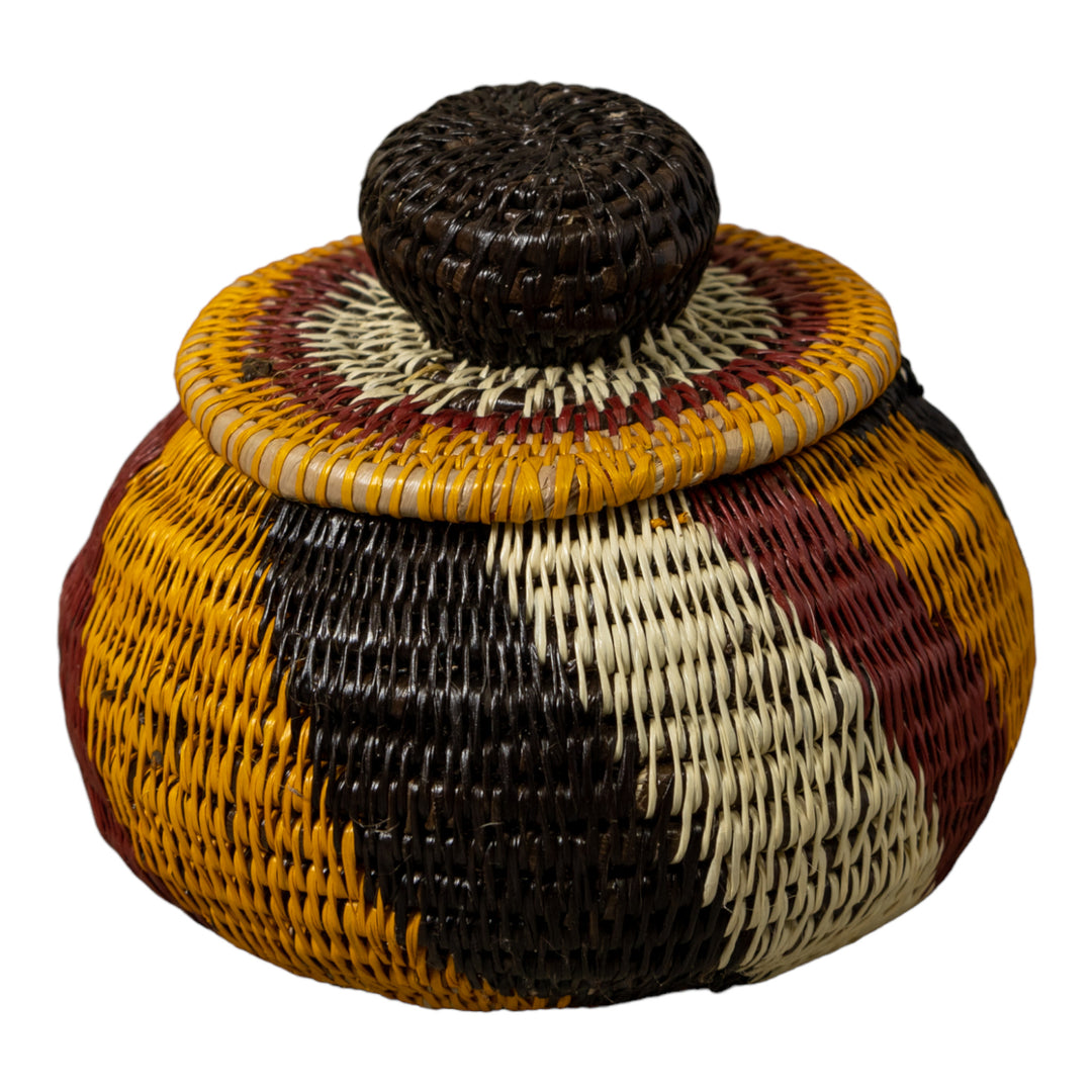 Red Black Gold And White Rainforest Basket With Top