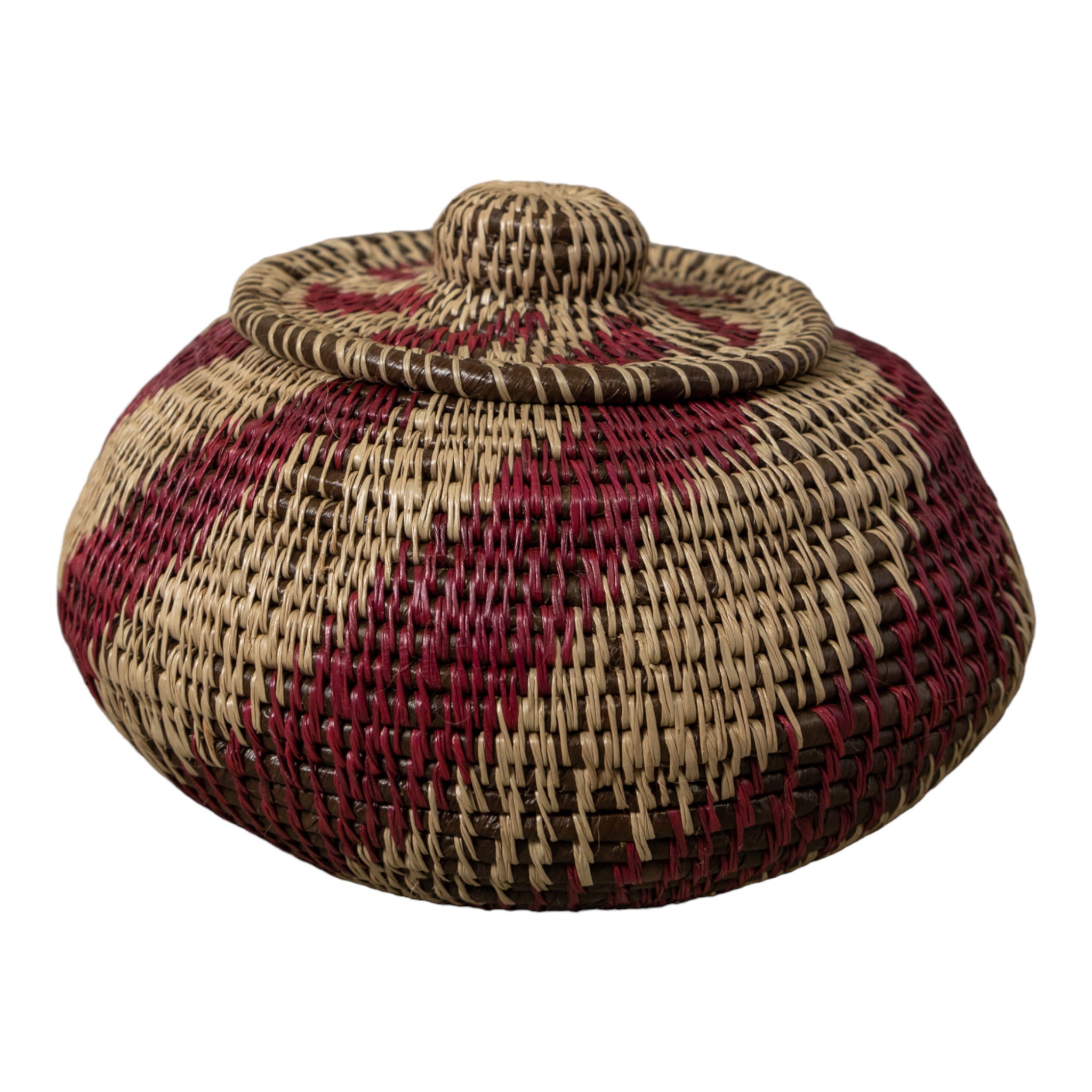 Maroon And Gray Swirl Rainforest Basket With Top