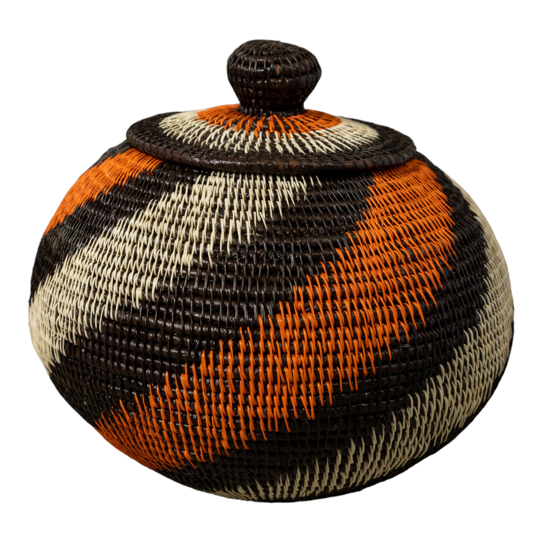 Black Orange And White Spiral Rainforest Basket With Top